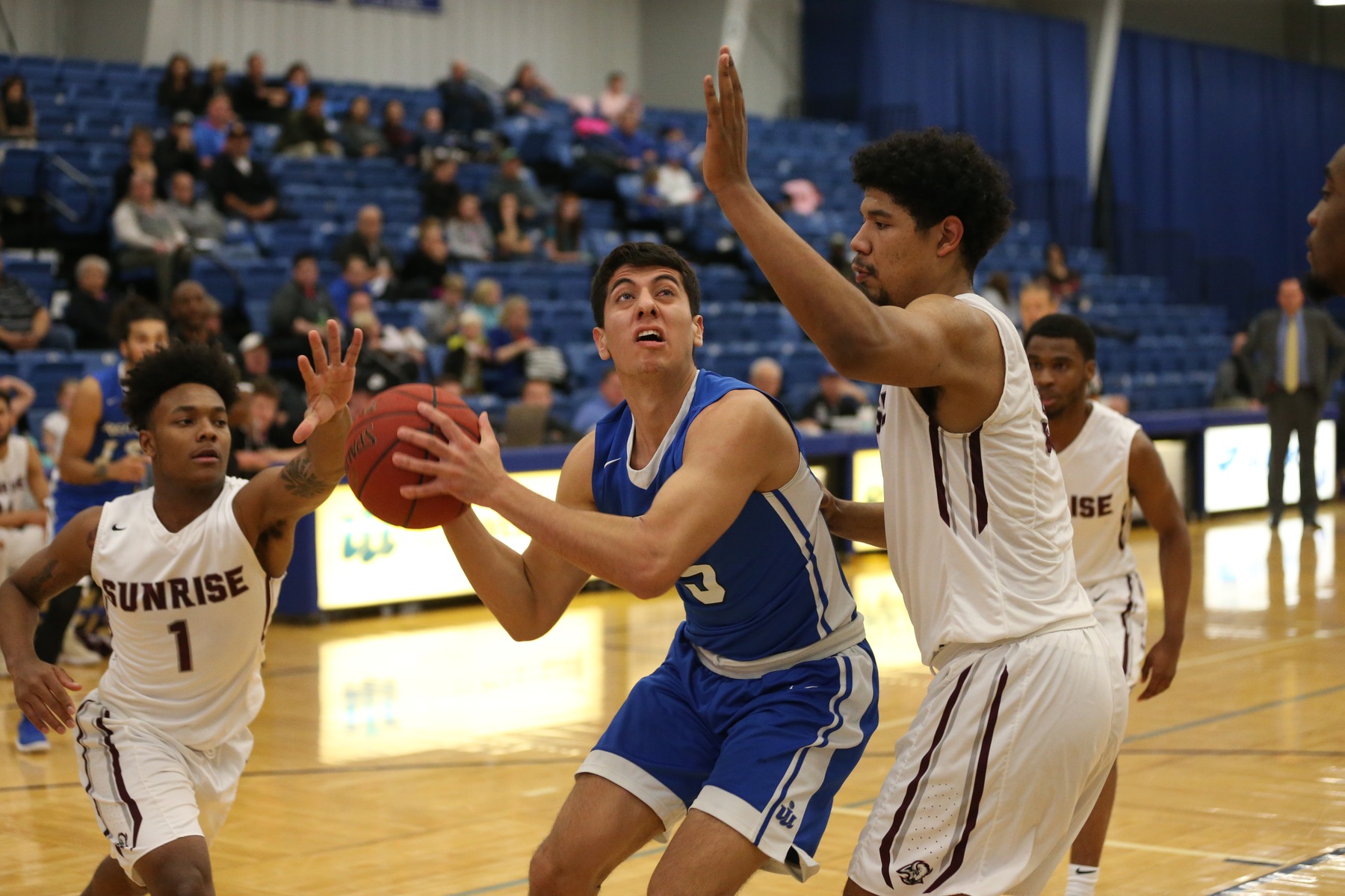 #20 Iowa Western's Beto Diaz and his Reiver teammates jumped out to a 47-20 haltime lead in game one of the State Fair Roadrunner Tip-Off Classic en-route to a 99-59 victory.