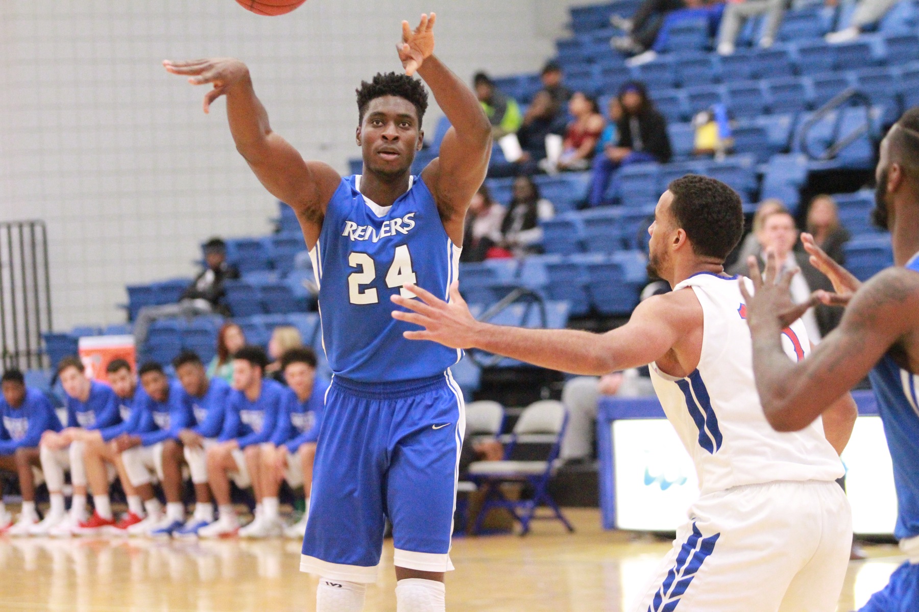 Emmanuel Ugboh scored 12 points, grabbed 8 rebounds, and blocked 6 shots in Iowa Western's road victory at Central (NE) Tuesday night.