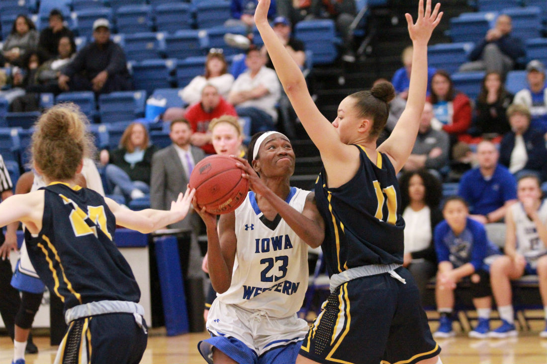 Miya Bell put up a career high with 18 points in the win over State Fair on Saturday in Reiver Arena.