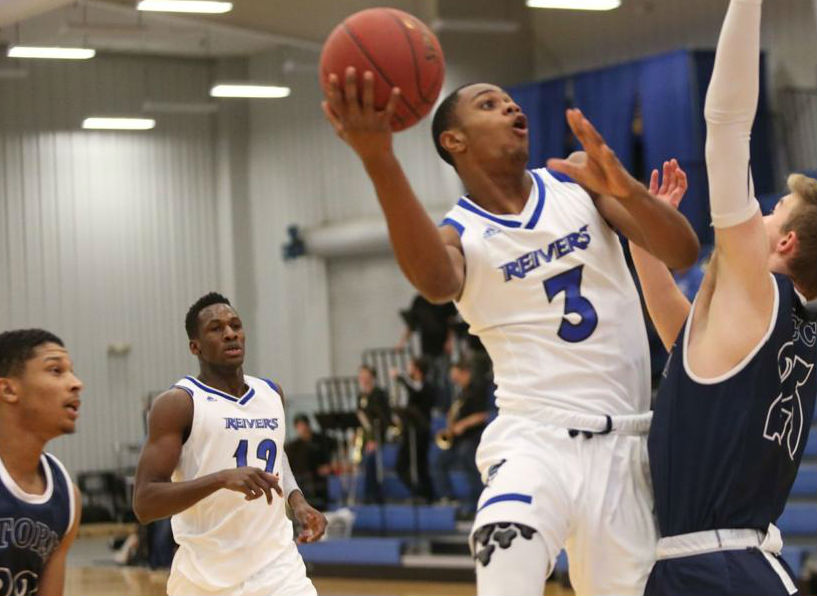 Marques Watson (#3) scored 11 points, while Amadou Sylla (#12) scored a game high 18 points and 14 rebounds as the Reivers defeated Southeast (NE) 93-61 at Reiver Arena.
